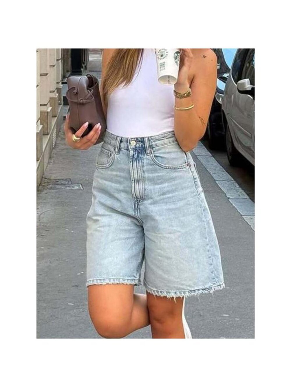 High-Waisted Raw Hem Denim Shorts
